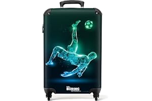 NoBoringSuitcases.com Valise Cabine Enfant Garçon Footballeur - Roulette, 55x35x25cm (Vert-Bleu)