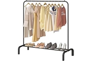 UTTAM Metal Clothing Rack: Versatile Wardrobe Organizer with Bottom Rack for Coats, Skirts, Shirts, Sweaters (110 CM) (Black)