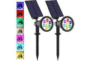 T-SUNUS LED Solar Spotlights, 7 LED Color-Changing Garden Solar Lights,Security Lighting, Path Lights,Christmas Landscape Light for Patio,Lawn,Tree,Yard, Garden (2Pack)