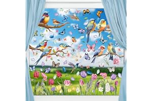 DURINM Fensterbilder Selbstklebend Fensterbilder Frühling Sommer Schmetterlinge Deko,Fensterbilder Frühling Vögel Fensterbilder Selbstklebend Blumen Schmetterlinge Fenstersticker Fenster Kinderzimmer Party