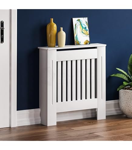 HOMCOM Cache-radiateur Design Panneau Avec Tiroir - Grille D'aération Horizontale à Lattes - Dim. 78L X 19l X 95H Cm - MDF Effet Bois Clair Blanc Pas Cher