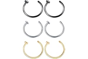 JITNGA 6 Stück Nasenring Nasenpiercing Fake Nase Lippe Ring Set 8Mm/10Mm Piercing Nasen Schmuck, Piercing Nase Septum Ohr Helix Tragus Für Nase Lippe Brust Intim Scharnier Clicker Ring (3 Farben)