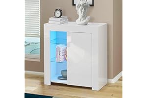 ‎CLIPOP CLIPOP Moderner Hochglanz-Lichterschrank mit 2 Glasablagen Vitrine für Wohnzimmer Esszimmer, Spanplatte E1, weiß, 1 Door