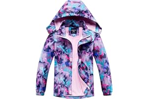 SERENYOU Girls Waterproof Jacket Kids Fleece Lined Windbreaker Raincoat with Removable Hood