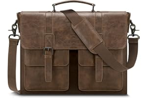 RAINSMORE Messenger Bag Briefcase for Men Waterproof PU Leather Bag 15.6 Inch Vintage Satchel Bag for Work Business Office College