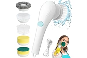 COMBLU Electric Spin Scrubber,Cordless Motorized Cleaning Brush and Five Interchangeable Brush Heads,Handheld Power Shower Scrubber Cordless,Suitable for Wall, Floor, Tile, Bathtub, Kitchen, Bathroom