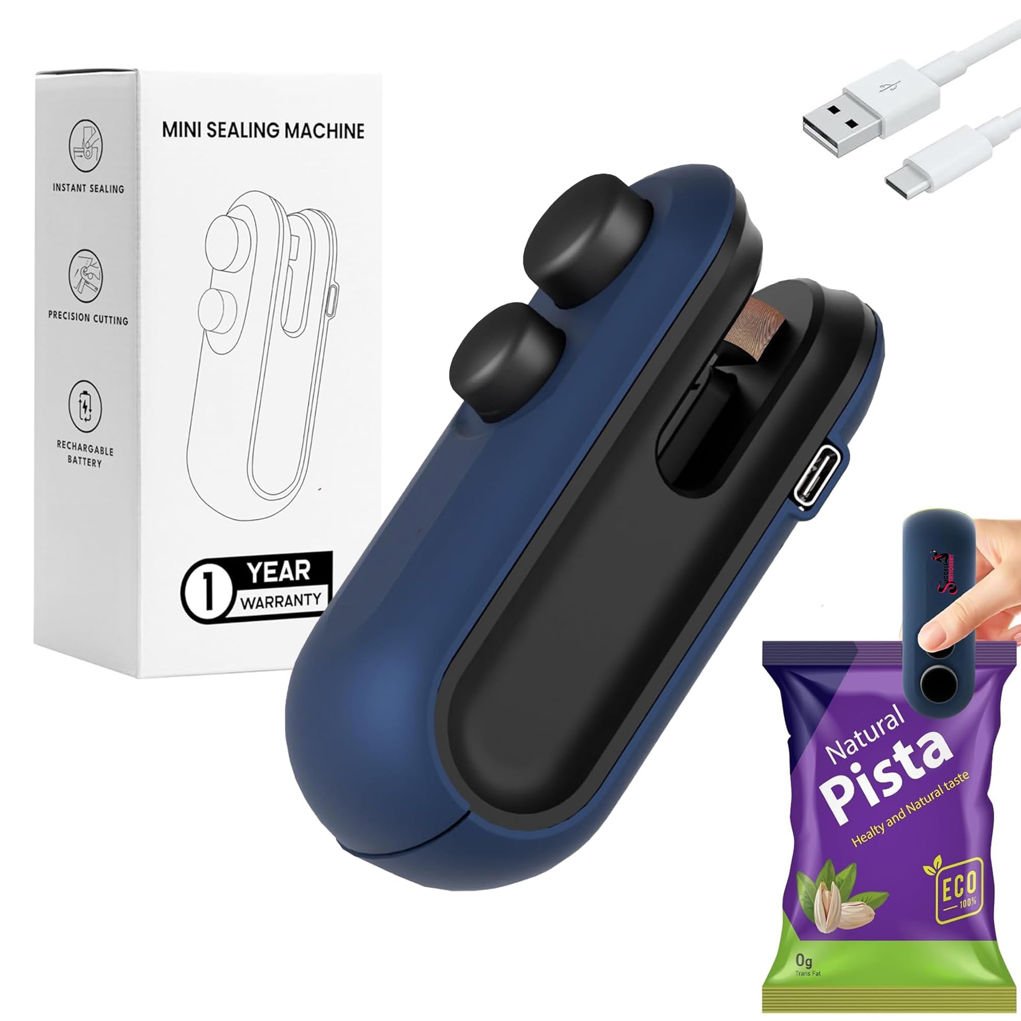 Success Stationery Portable Mini Sealing Machine: Efficient Food & Snack Packet Sealer for Fresh Storage – Type C Charging, Blue