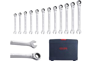 CCLIFE 12-delad spärrnyckelsats, ringspärrnyckel gaffelnyckel 8–19 mm, Cr-V 72 tänder, verktygsset för bilreparation, inkl. p