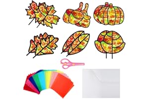 HIQE-FL Herbst Basteln Kinder,12 Stück Fensterbilder Herbst Kinder Basteln,Herbstdeko Kränze Bastelset,Herbst Halloween Kinder,Herbst Basteln Kinder Set,DIY Bastel Set,Thanksgiving,Halloween