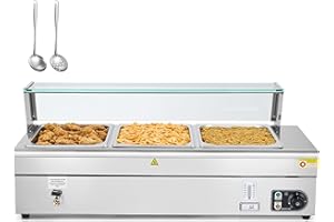 WILPREP Bain Marie Food Warmer, Commercial food warmer with Three 1/2 Pans and Sneeze Guards for Catering Restaurants Parties, Rectangular Stainless buffet server with Adjustable Temp. & Auto Shutoff
