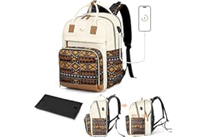 Tonyeee Changing Bag Backpack 25-37L Expandable Large Baby Bags With Changing Mat for 2 Kids/Twins Baby Stuff, for Mum/Dad, Unisex Stylish Nappy Bag - Apricot Bohemian Style