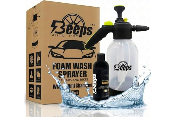 BEEPSAUTOPRO 2 Liter Sprayer for Car & Bike- Smart Spray with 200ml Shampoo - No Electricity, Running Water Or Batteries Needed- Generates Easy Foam Spray, Black, 2 LTR (Foam Sprayer + 200ml Shampoo)