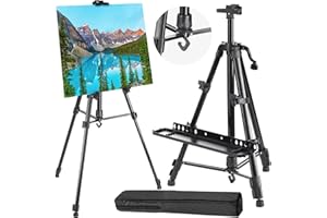 JOCOSA Easel Stand, Portable Black Art Easel for Display, from 20"to 61" Adjustable Height Paint Easel with Carrying Bag, Aluminum Metal Poster Holder for Painting Canvas, Wedding Signs & Posters