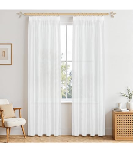 Rideau Country Style Palazzo INT - Motif Rayé Blanc/gris, 140x260 Cm, Coton/polyester, Neuf