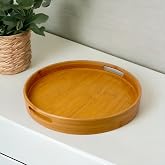 Deconox 35cm Yuvarlak Bambu Servis Tepsisi, Ahşap Yuvarlak Tepsi, Bambu Tepsi (35cm*35.cm*6cm)