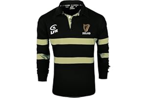 LIVE FOR RUGBY Ireland Harp Black & Cream Long Sleeve Rugby Shirt (S-XXXL)