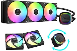 GAMDIAS Aura GL360 V2 AIO Refroidisseur liquide pour processeur 360 mm, conception de routage facile des câbles, pompe rotative à performance rotative, 3 ventilateurs PWM ARGB à faible bruit de 120 mm