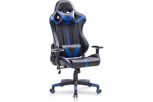 WOLTU Sedia Gaming Pelle PU Sedia Ufficio Ergonomica con Funzione Dondolo, Livestreaming Sedia Girevole Poltrona Gaming con Schienale & Sedile Grandi per Persone di Taglia Grande Nero+Blu