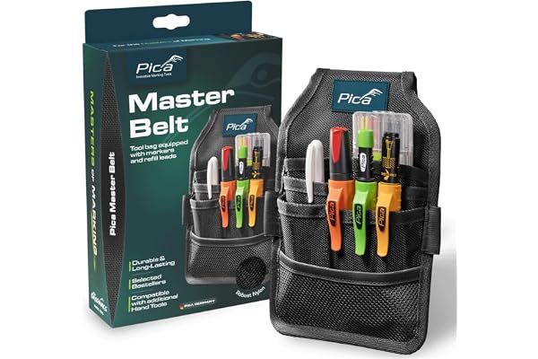 Pica Master Belt 55060 | Högkvalitativ bältesväska | Verktygsbä för hantverkare | Innehåller Pica Dry 3030, Dry‑stift 4020, Ink svart, Visor Permanent 990/40, Instant‑White 532