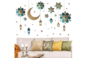 KOIROI Ramadan Autocollant mural Musulman Ramadan Kareem Sticker mural Eid Mubarak Décoration murale 3D Ramadan Lune et étoile Stickers Ramadan Décorations Ramadan Stickers muraux pour la maison