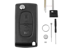 GLOUVDEYZ CE0523 2 Tasten Auto Schlüsselgehäuse Für Citroen C3 Picasso C-Crosser C2 C3 C4 Aircross Dispatch C8 Peugeot 308 207 307 807 with VA2 Klinge Batterie CR1620 Pin-Entfernungswerkzeug