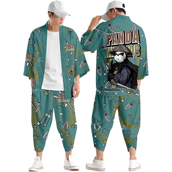 vejtmcc Kimono japonais - Style chinois - Veste imprimée, pantalon, ensemble ouvert sur le devant, sept manches, haut et short printemps-été | Veste Yukata Coat Ukiyoe Baggy Tops, Blanc., S
