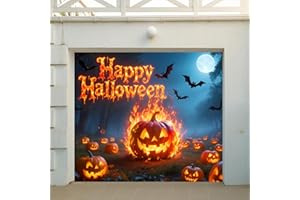 GUASDIE Halloween Backdrop Halloween Garage Door Banner for Party Decorations Background Indoor Outdoor Wall Door House Decor Supplies, Pumpkin Lantern 7 X 8ft