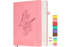 OFFIGIFT Lined Notebook Journal for Women Men, 312 Numbered Pages B5 Thick Leather Journals for Writing, Daily Diary Journal for Work School, Hardcover College Ruled Notebook, Butterfly Flower Notebook, Pink