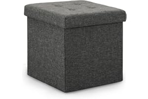 Honeypot Azura Ottoman Storage Box, Folding Toy Chest and Footstool with Lid Grey Linen Fabric, Bed End Hallway and Shoe Bench with Padded Seat (Dark Grey, 38x38x38 cm)