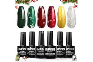 INPING Vernis Gel UV Semi Permanent Noël,6 Couleurs Rouge Vert Noël Or Argent Paillettes Vernis Semi Permanent,Soak off UV/LED Vernis à Ongles Pour Débutant Nail Art DIY,8ML
