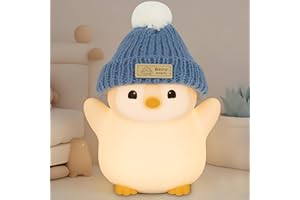 FAMIDUO Luce Notturna Bambini, Silicone Pinguino Lampada per Bambini Notturna, USB Ricaricabile, 3 Livelli di Luce Dimmerabile, Timer, Luce Notturna Neonato LED a Forma di Animale, Regali per Bambino