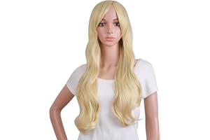 MapofBeauty 50 cm Monochrom Wysoki-temperatura Side Grzywka Dugo Fala Krcone Wosy Cosplay Peruki (Blond/Lekki Blond)