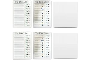 ‎DELAMIYA 4 Stück Memo Checklist Boards, Herausnehmbare Kunststoff Chore Chart für Kinder Erwachsene RV Checkliste mit 40 Papier, wiederverwendbares Memoboard für Kinder, to do liste aufgabenplaner kinder