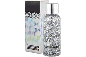 CkFyahp Body Glitter Gel Mermaid Sequins Sparkling Chunky Body Lotion Glitter Liquid Eyeshadow for Cosmetic Face Hair Lip Nail Christmas Festival Party Makeup Decoration (Silver)
