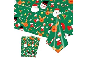 COSORO 2pcs Christmas Table Cloth Party Plastic Xmas Tablecloths,137*274cm Large Santa Snowman Deer Green Tablecloth Dinner Tablecover for Holiday Christmas Party Table Decorations,Xmas Decor Tablecloth