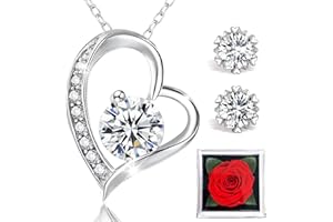 SOPALMY Geschenke für Mama, Ewige Echte Rose, Kette Damen Halskette Damen mit Anhänger Herzkette Schmuck Ohrringe Silber 925 Geschenke für Geschenke Silberkette Damen mit echten Rosen Valentinstag Geburtstag