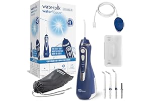 Waterpik Irrigador Dental Eléctrico con 3 Posiciones de Control del Agua a Presión con Cargador USB, Eliminación de Placa Dental óptimo para Viajar y para Baños Pequeños, Azul (WP-583EU)