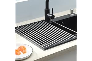 AMTANG Scolapiatti arrotolabile in acciaio inox per lavello, extra large, pieghevole, portatile, multiuso, tappetino per lavello (20 tubi 40 x 50 cm)