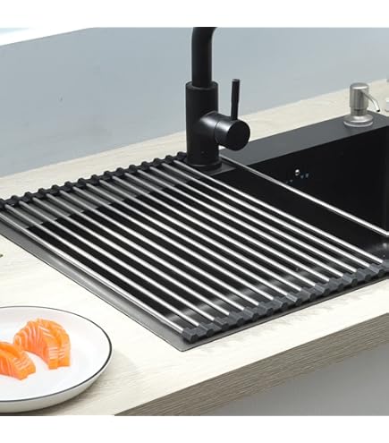 Griglia Scolapiatti Arrotolabile AIRUJIA - Pieghevole, Per Lavello, Espandibile Fino A 50cm, Grigio - Foto 13