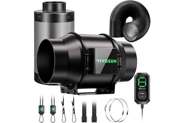 VIVOSUN Kanalfläkt 150 mm extraktorfläkt 660 m³/h med E12 hastighetskontroll kolfilter och 240 cm luftkanal AeroZesh G6 avgasuppsättning kyl- och ventilationssystem för odlingstält
