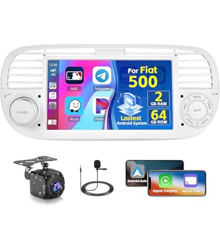 Fast Boot Linux Autoradio Compatible with Fiat 500 2007-2015 | Plug & Play | Bluetooth/Wireless CarPlay/Android Auto/FM/AM/RDS/USB | 100W DSP |Black