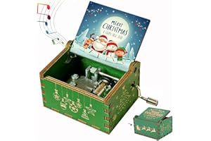 sakruda Wooden Merry Christmas Music Box For Daughter,Son,Wife,Dad,Friends Mum,Hand Crank Merry Christmas Melody Wood Musical Box,Laser Engraved,Gift to Boys,Girls at Christmas Day and New Year