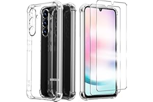 ANLXHJ Kompatybilny pokrowiec do Samsung Galaxy M34 5G z 2 folią ze szkła hartowanego, miękki silikon i odporny na wstrząsy ochronny zderzak TPU Gel Smartphone Case - przezroczysty