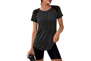 Crewhpo Maglietta Sportiva Donna Traspirante Maglia Tecnica Girocollo Maglia Trekking Indietro in Rete Magliette Tecniche Asciugatura Rapida Maglie Palestra per Yoga Tennis Golf Running S-XXL