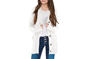 XuBa Mädchen Strickjacke Zopfmuster Langärm Knopfleiste Strickjacke Sweater 2023 mit Taschen
