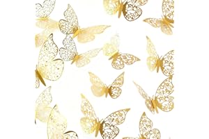 CAVSPKART 24PCS 3D Butterfly Wall Stickers,3 Sizes Butterflies Decals Decorations,Gold Butterfly Wall Stickers for Home,Bedroom,Wedding Party,Cake Decoration (Gold)