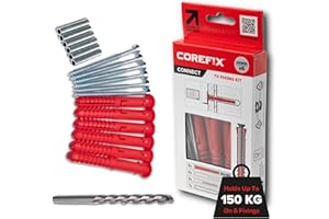 Corefix 6 x 100mm TV Wall Fixings With Drill Bit Included - Plasterboard Over Blockwork Wall Plugs And Screws For Hanging Wall Mounted TVs - Reinforced Steel Core Holds 150kg on 6 Fixings