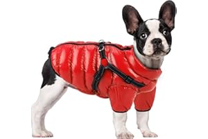 Woiil Dog Coat Jacket, Winter Dog Coat Waterproof with Harness Dog Warm Coat, Puppy Jacket Warm Padded Puffer Pet Windproof Dog Jacket Vest for Teddy, Chihuahua (Small, red)