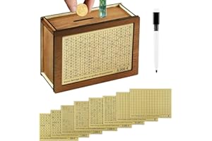 NEIVEINO Hucha de Madera con Contador, 8 Pegatinas de Objetivos Diferentes y 1 Marcador, Caja de Ahorro con números para Diferentes Objetivos de Ahorro para 500€ 1000€ 2000€ 3000€ 5000€ 10000Euro y Bricolaje