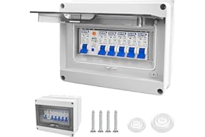 LOMHYVE Sicherungskasten Aufputz - Verteilerkasten mit Fi Schutzschalter - IP65 Stromverteilerkasten für Wohnwagen/Garagen/Werkstätten/Villen, Leistungsschalter 63A, AC Trennschalter 3x16A+20A+32A